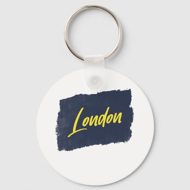 London Handwritten Yellow Typography  Keychain (Front)