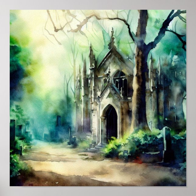 London-Highland Cemetery (A), Watercolor Poster (Front)