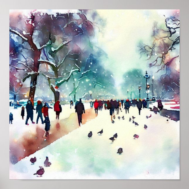 London-Hyde Park in the Winter (D), Watercolor Poster (Front)