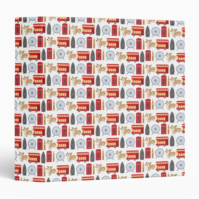 London Icon and Corgi Collage Pattern Binder (Front/Spine)