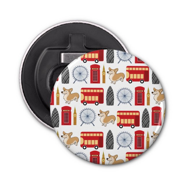 London Icon and Corgi Collage Pattern Bottle Opener (Front)