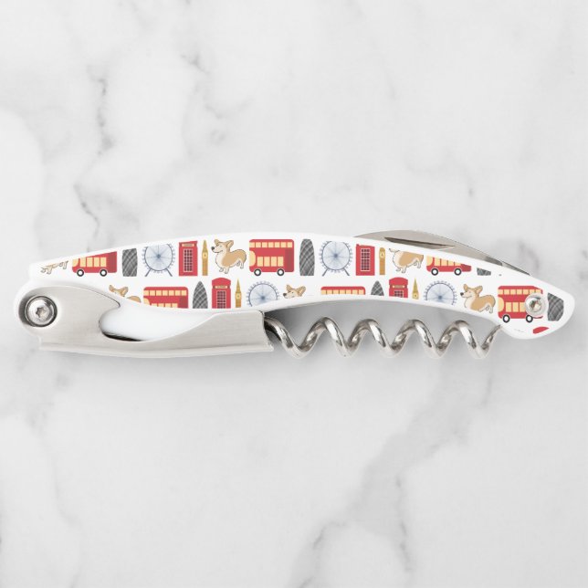 London Icon and Corgi Collage Pattern Corkscrew (Front)
