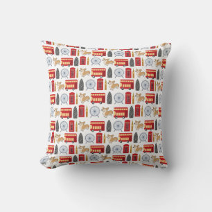 London Icon and Corgi Collage Pattern Throw Pillow