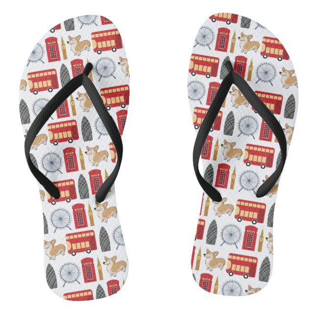 London Icon and Landmarks Pattern Flip Flops (Footbed)