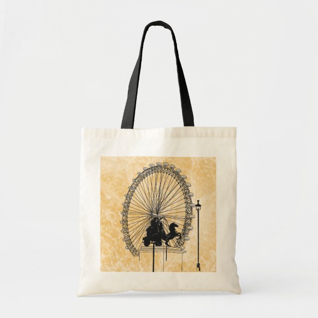  London Iconic Attraction Sketch Neutral Budget Tote Bag (Front)
