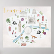 London Illustrated Watercolor Wall Art