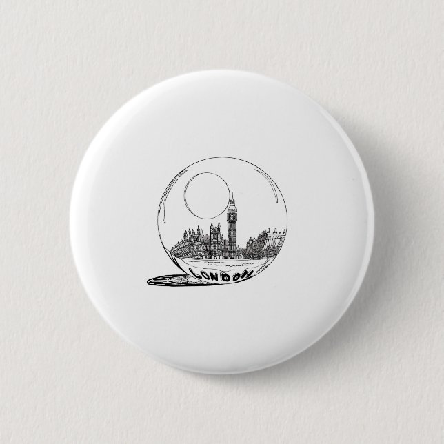 London in a glass ball . 2 inch round button (Front)
