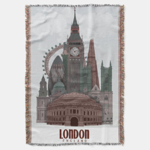 London in Clouds Red and Green Throw Blanket