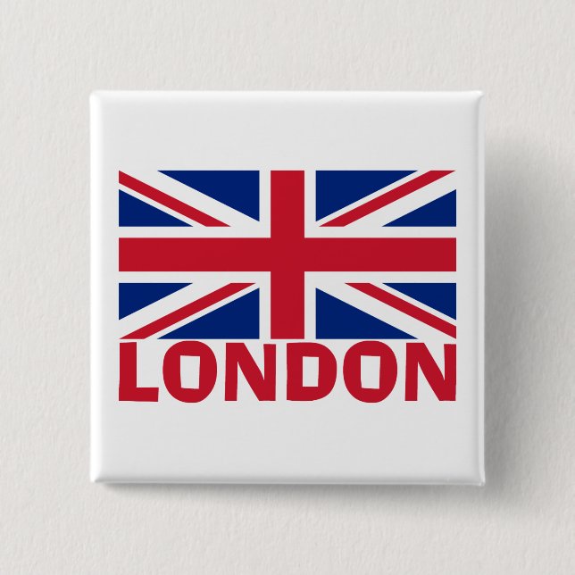 London in Red 2 Inch Square Button (Front)