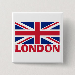 London in Red 2 Inch Square Button
