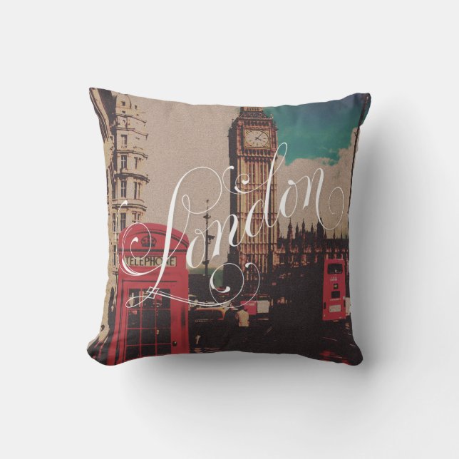 London Landmark vintage Big Ben Photo Throw Pillow (Front)