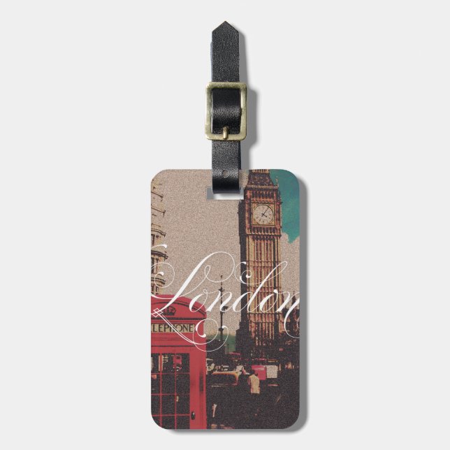 London Landmark vintage photo monogram Luggage Tag (Front Vertical)