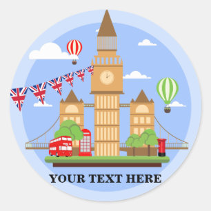 London Landmarks Add Your Text Classic Round Sticker