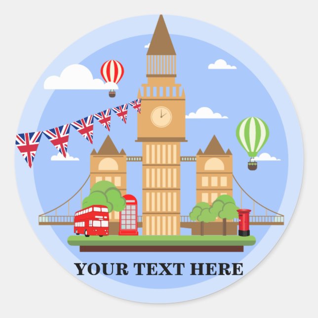London Landmarks Add Your Text Classic Round Sticker (Front)
