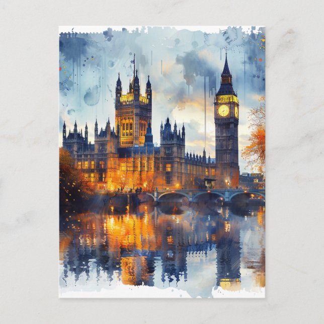 London Landmarks Night Scenery UK Historical Postcard (Front)