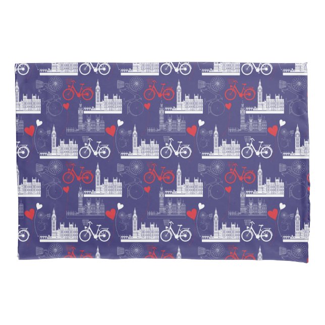 London Landmarks Pattern Pillowcase (Front-Left)