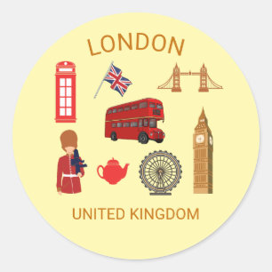 London Landmarks Travel-Themed Print Classic Round Sticker