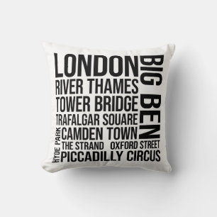 London Landmarks Typography - England Word Art Throw Pillow