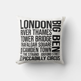 London Landmarks Typography - England Word Art Throw Pillow