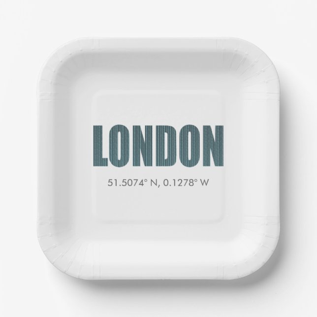 London (latitude & longitude)  paper plates (Front)