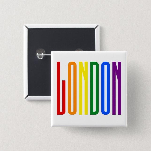 London LGBT Rainbow Flag Typography Gay Pride 2 Inch Square Button (Front & Back)