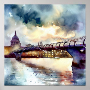 London- London's Millennium Bridge (A), Watercolor Poster