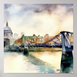 London- London's Millennium Bridge (C), Watercolor Poster