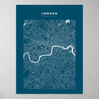 London Map Print, Poster Paper Dark Blue