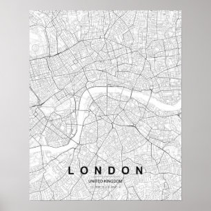 London Minimalist Map (Black & White) Poster