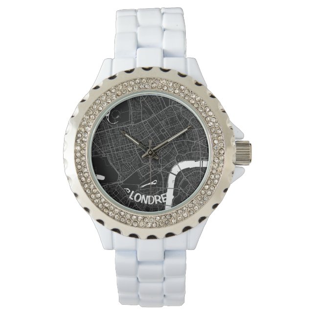 London minimalist map clock - Black-white Watch (Front)