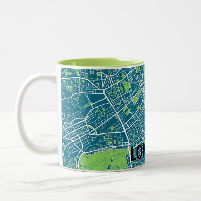 London minimalist map map - Blue-Green Two-Tone Coffee Mug (Left)