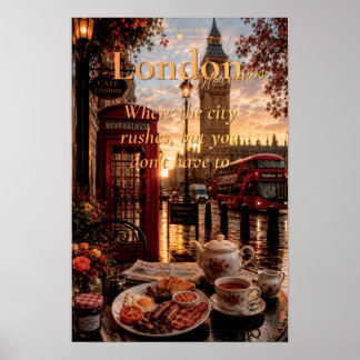 London Mornings Big Ben Red Telephone Box Art Poster