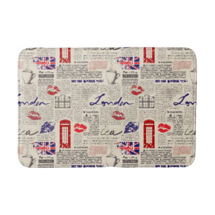 London Newspaper Pattern Bath Mat