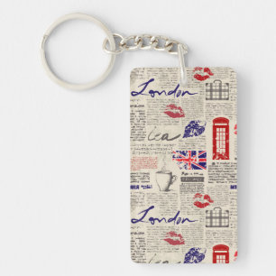 London Newspaper Pattern Keychain