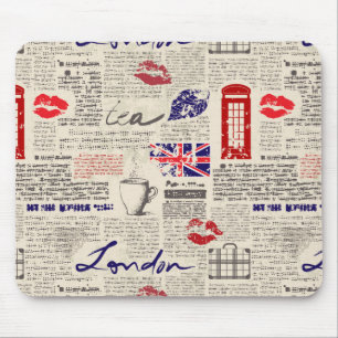 London Newspaper Pattern Mouse Pad