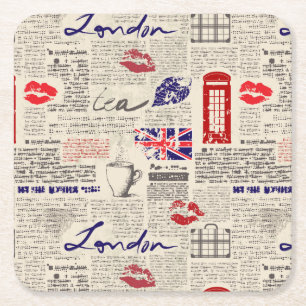 London Newspaper Pattern Square Paper Coaster