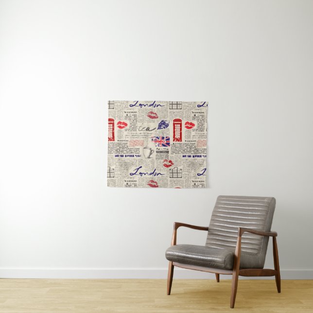 London Newspaper Pattern Tapestry (In Situ (Horizontal))