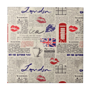 London Newspaper Pattern Tile