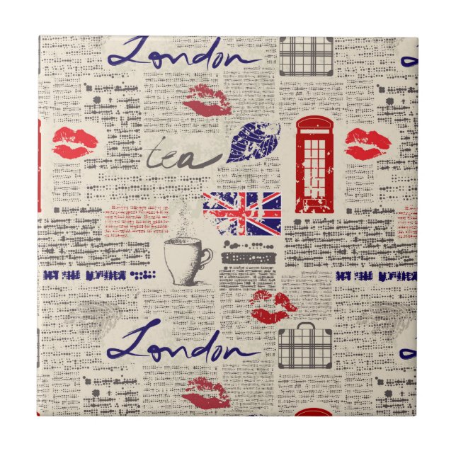 London Newspaper Pattern Tile (Front)