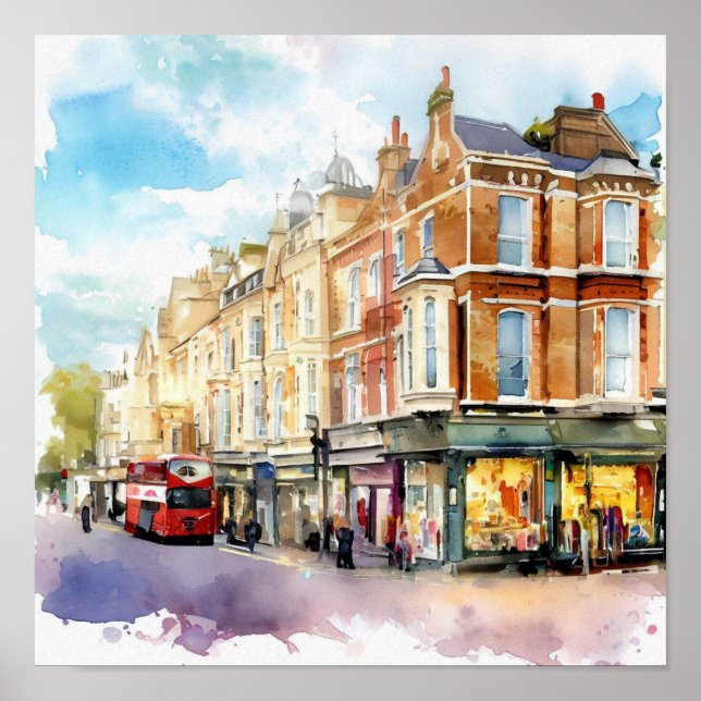 London- Notting Hill (B), Watercolor Poster (Front)