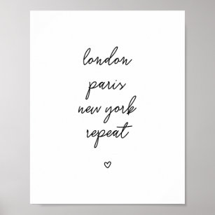 'London Paris New York Repeat' Poster   Pink 8x10
