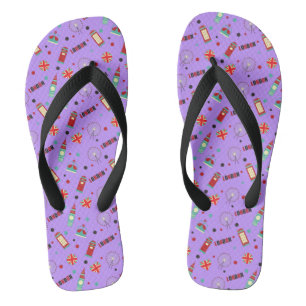 London Pattern with Purple Background Flip Flops