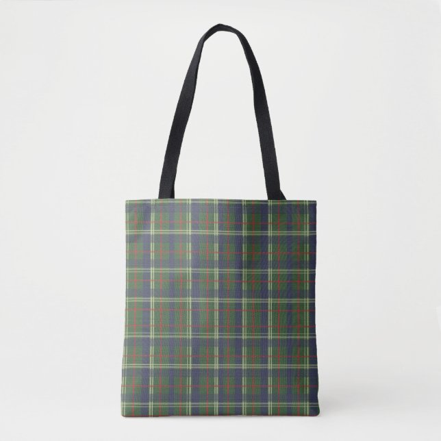 London Plaid Checked Navy Blue and green Tote Bag (Front)