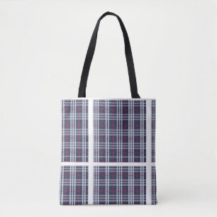 London Plaid Checked Navy Blue Tote Bag