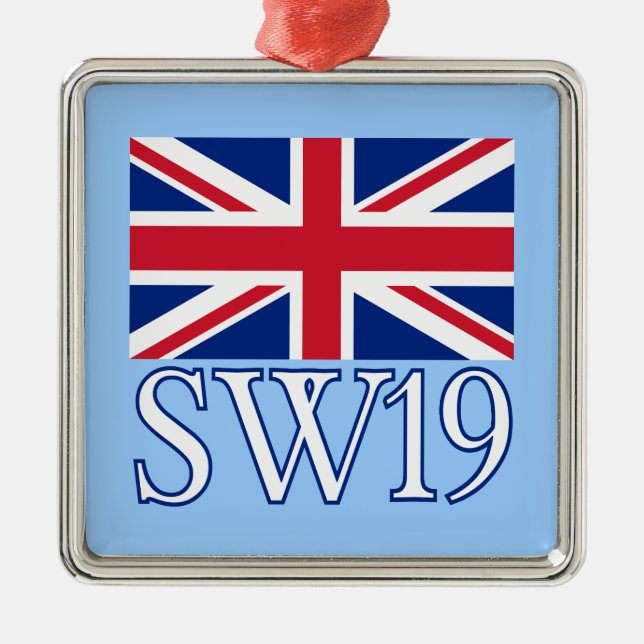 London Postcode SW19 with Union Jack Metal Ornament (Front)