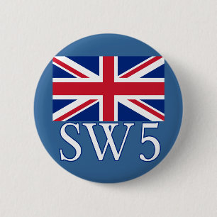 London Postcode SW5 with Union Jack 2 Inch Round Button