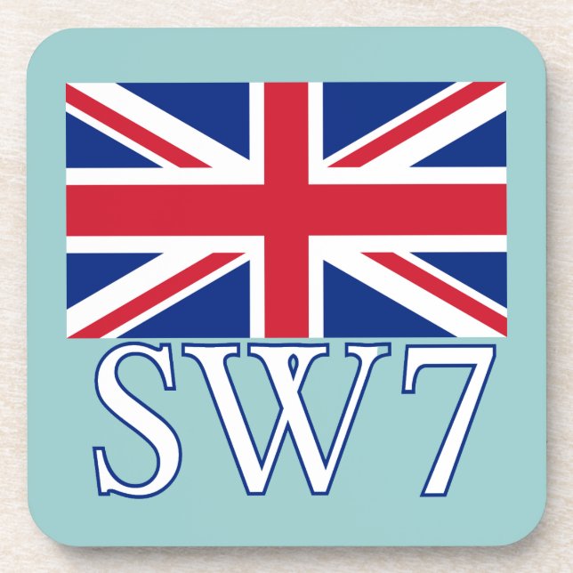 London Postcode SW7 with Union Jack Coaster (Front)