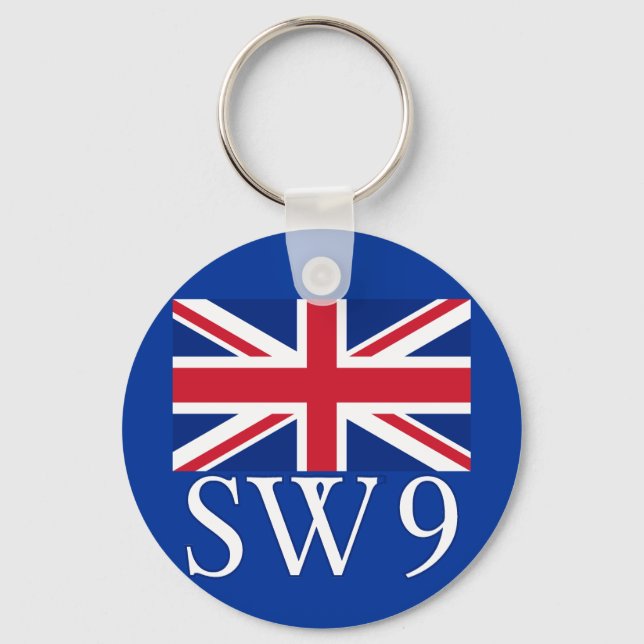 London Postcode SW9 with Union Jack Keychain (Front)