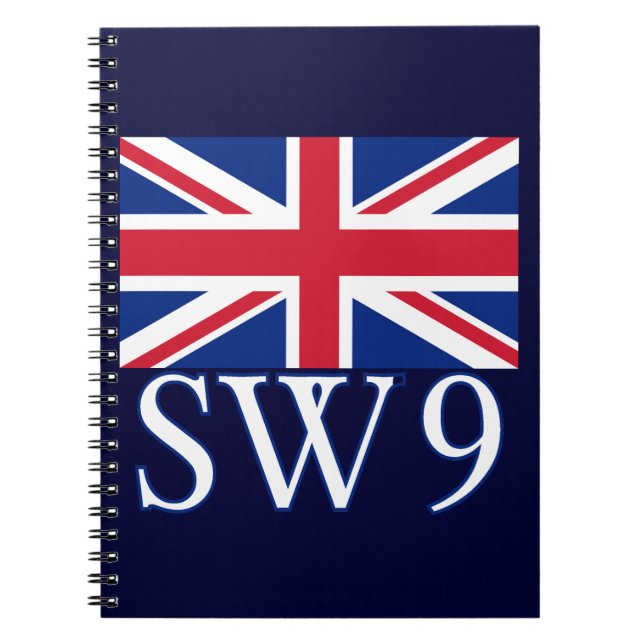 London Postcode SW9 with Union Jack Notebook (Front)