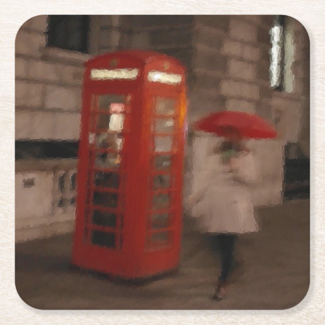 London - Rainy Day Phone Box - Umbrella Coaster (Front)